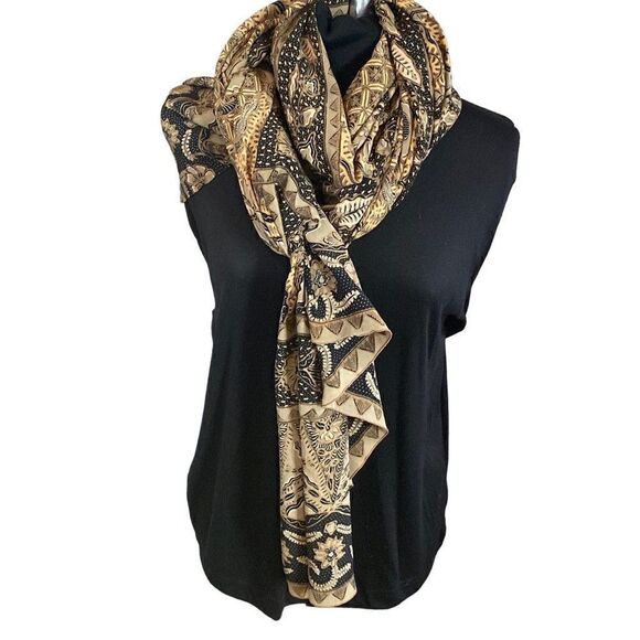 Extra large scarf wrap sarong in browns, tans, black 40 x 90 - Picture 1 of 8